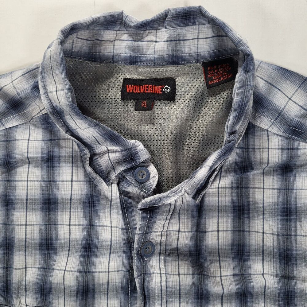 Wolverine Men's XL Blue Plaid Pentwater Short Sleeve Vented Outdoor Hiking Shirt